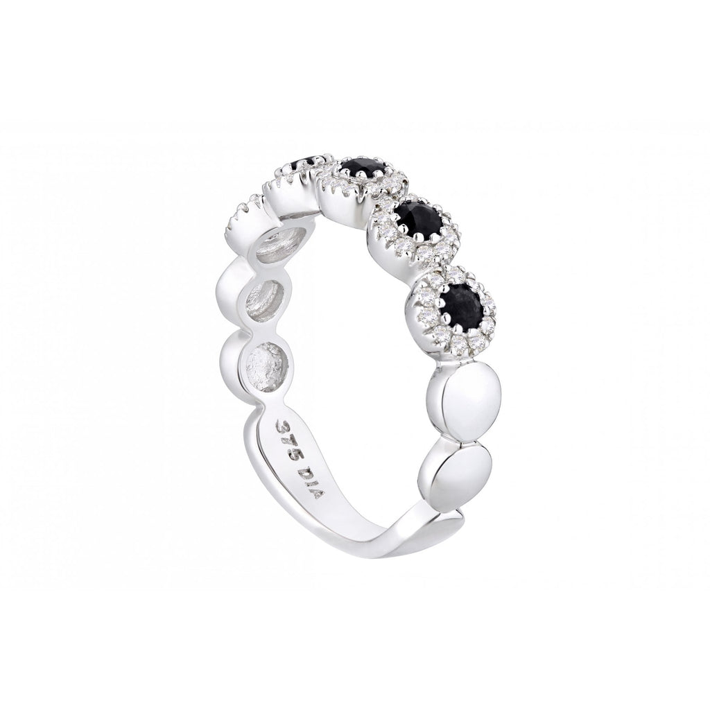 0.58 Ct Round Natural Blue Sapphire and Diamond Half Eternity Ring in 9ct White Gold