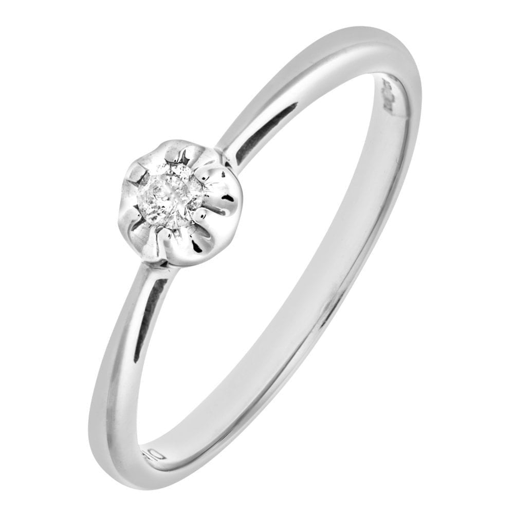 9ct White Gold Natural Diamond Solitaire Engagement Ring