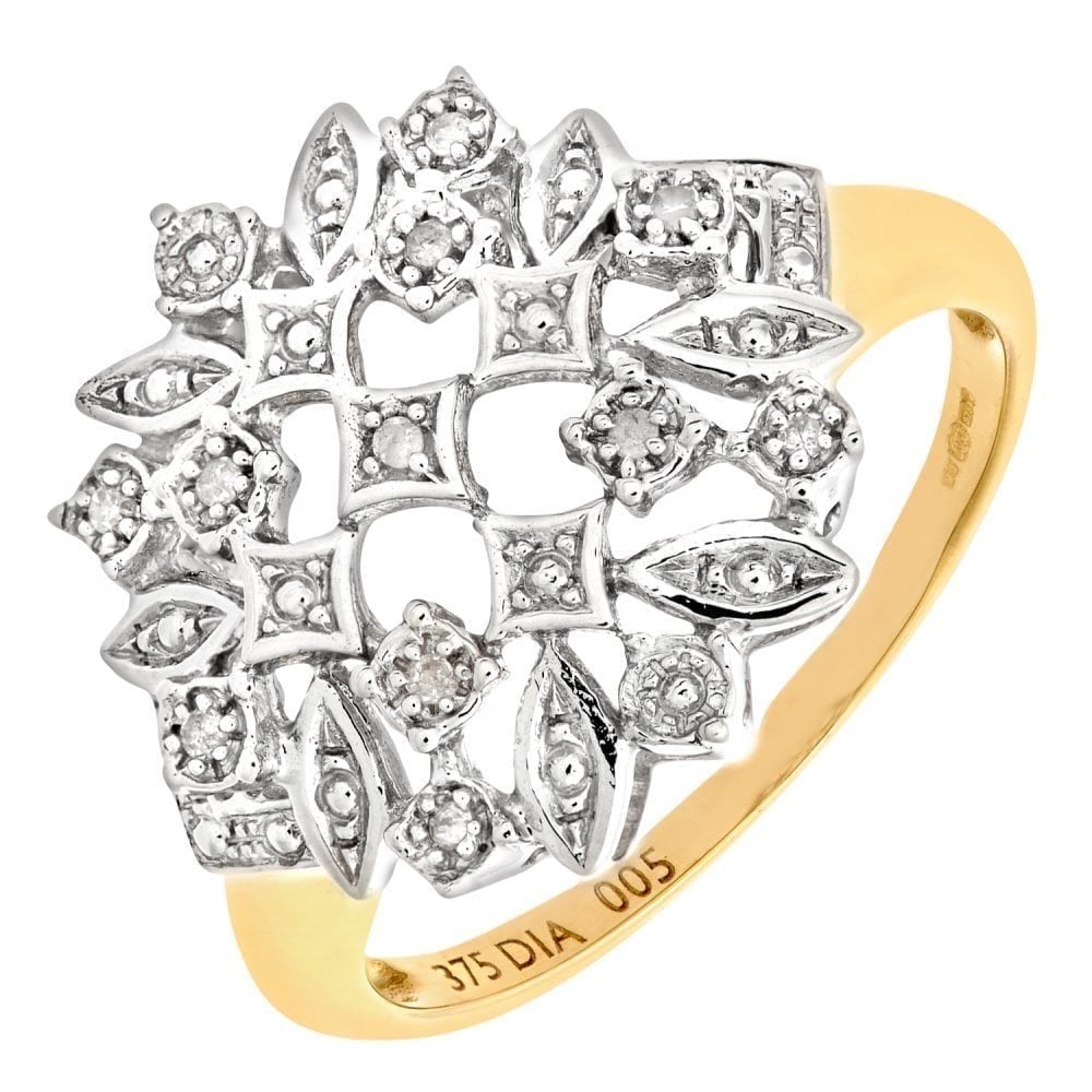 9ct Gold Natural Diamond Cocktail Cluster Ring