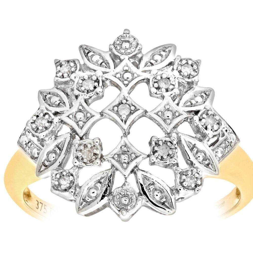 9ct Gold Natural Diamond Cocktail Cluster Ring
