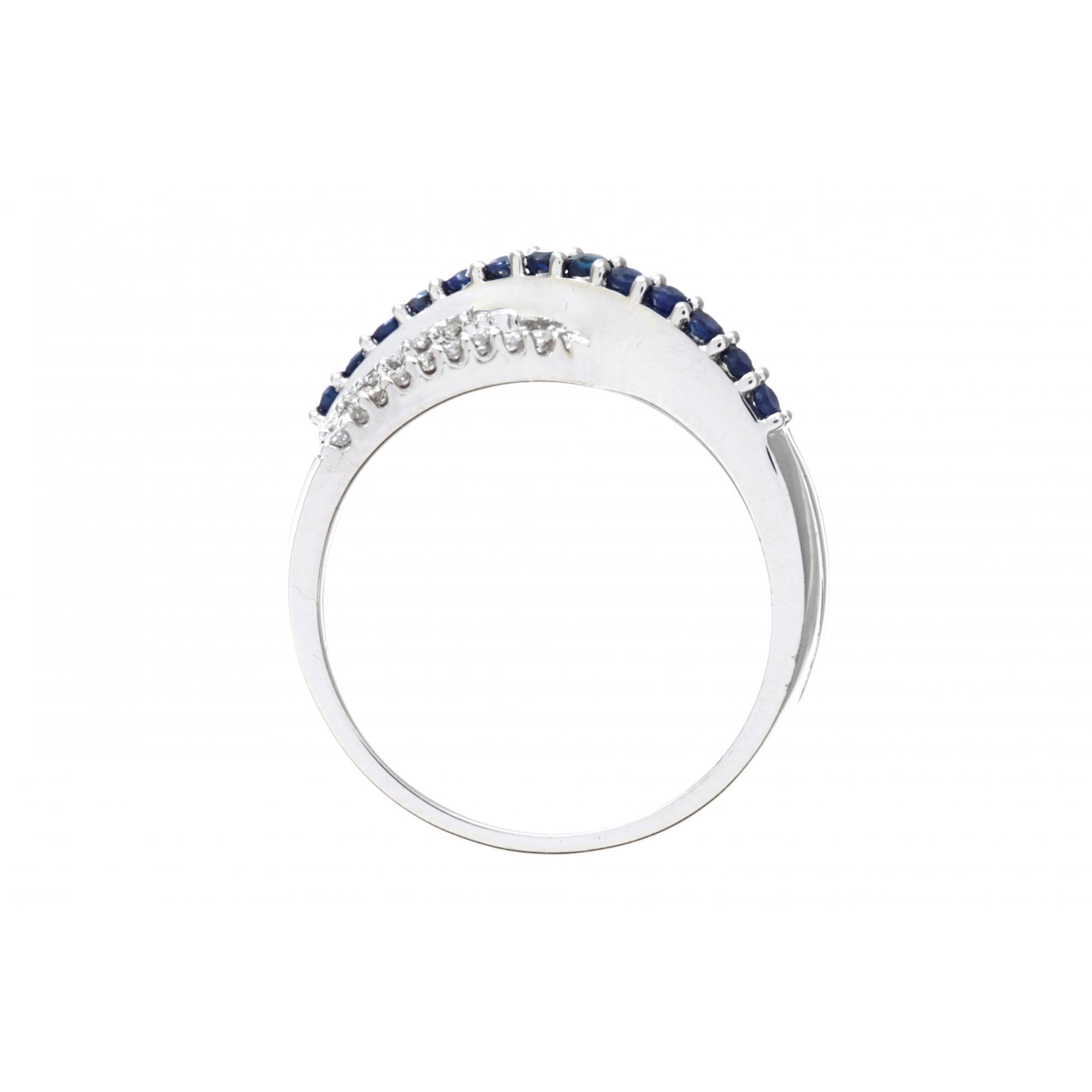 0.75 Ct Natural Blue Sapphire and Diamond Crossover Ring in 9ct White Gold