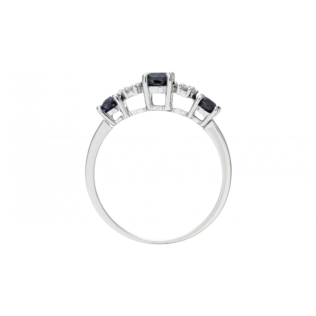 0.92 Ct Round Natural Blue Sapphire and Diamond Trilogy Ring in 9ct White Gold