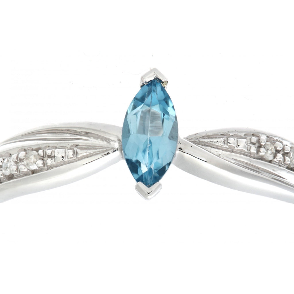 Ladies 9ct White Gold 0.03ct Diamond and Marquise Blue Topaz Ring