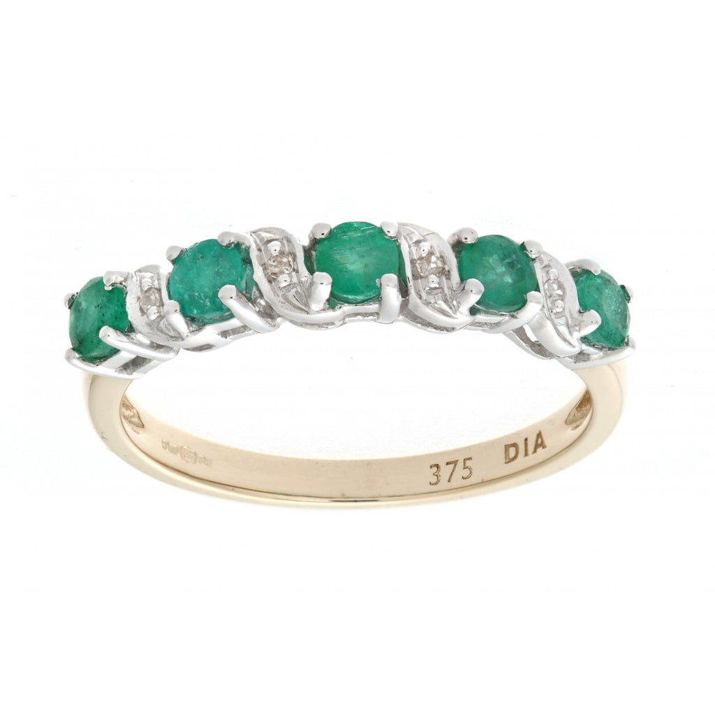 9ct Yellow Gold 0.63ct  Round Emerald & Diamond Eternity Ring