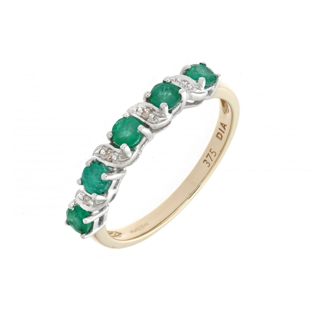 9ct Yellow Gold 0.63ct  Round Emerald & Diamond Eternity Ring