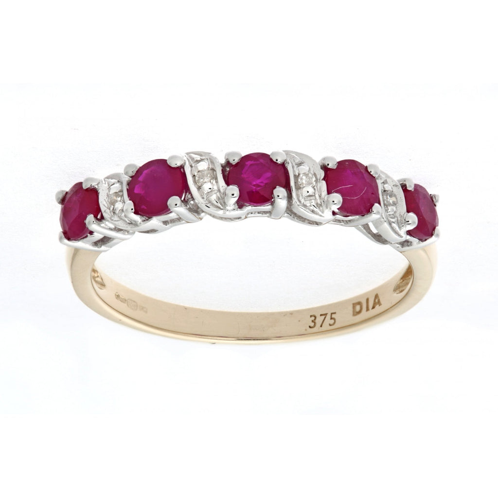 9ct Yellow Gold Ruby And 0.02ct Diamond Eternity Ring
