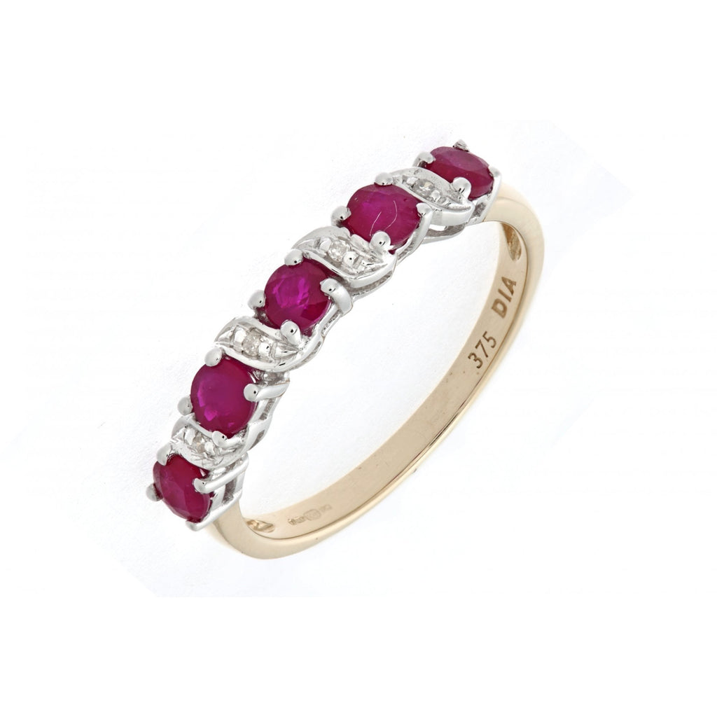 9ct Yellow Gold Ruby And 0.02ct Diamond Eternity Ring