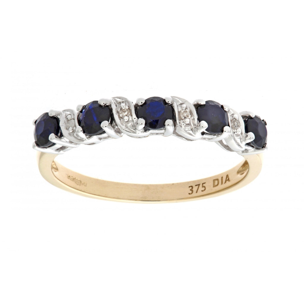 0.8 Ct Natural Blue Sapphire and Diamond 5 Stone Half Eternity Ring in 9ct Yellow Gold