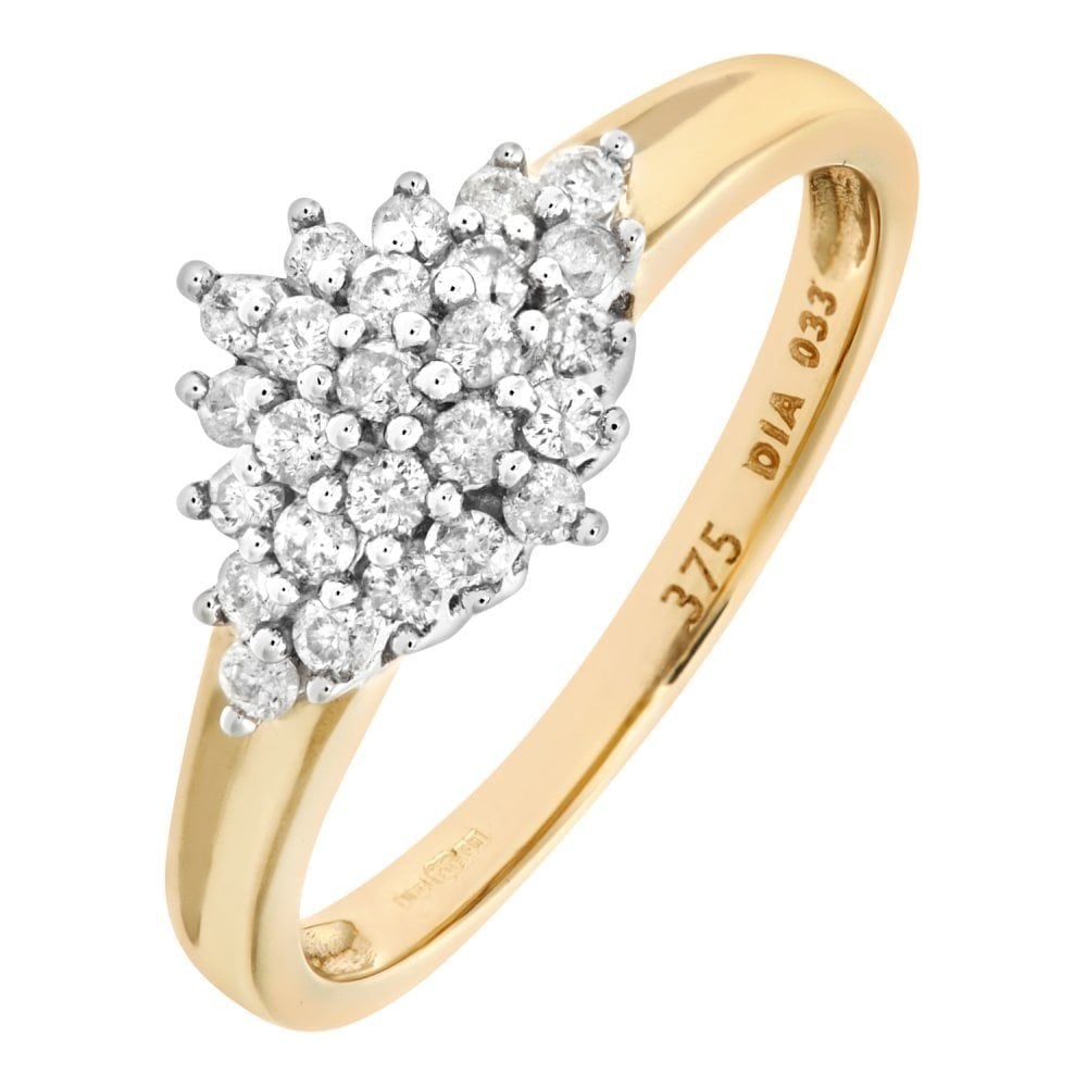 9ct Gold 0.33 Carat Natural Diamond Cluster Engagement Ring
