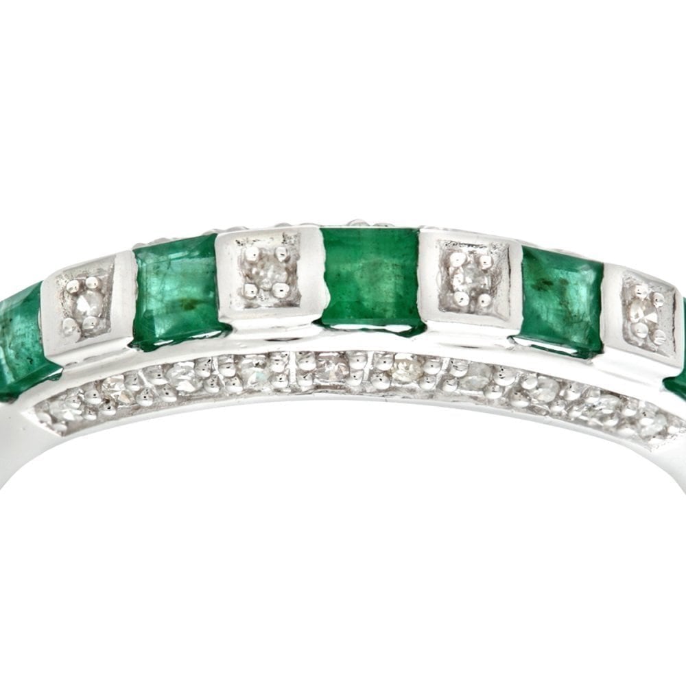 9ct White Gold 0.45ct Square Emerald  & 0.10ct Diamond Eternity Ring