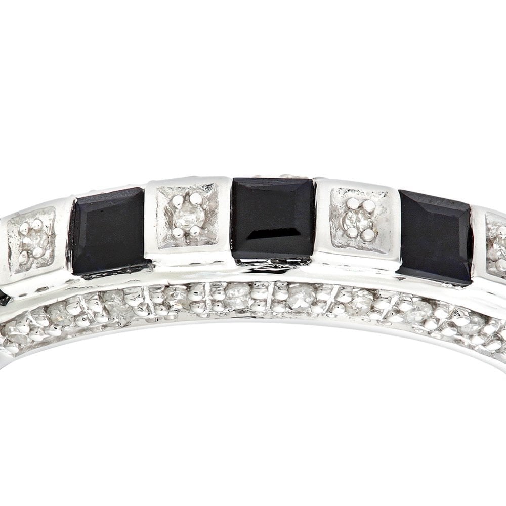 0.69 Ct Princess Natural Blue Sapphire and Diamond Half Eternity Ring in 9ct White Gold
