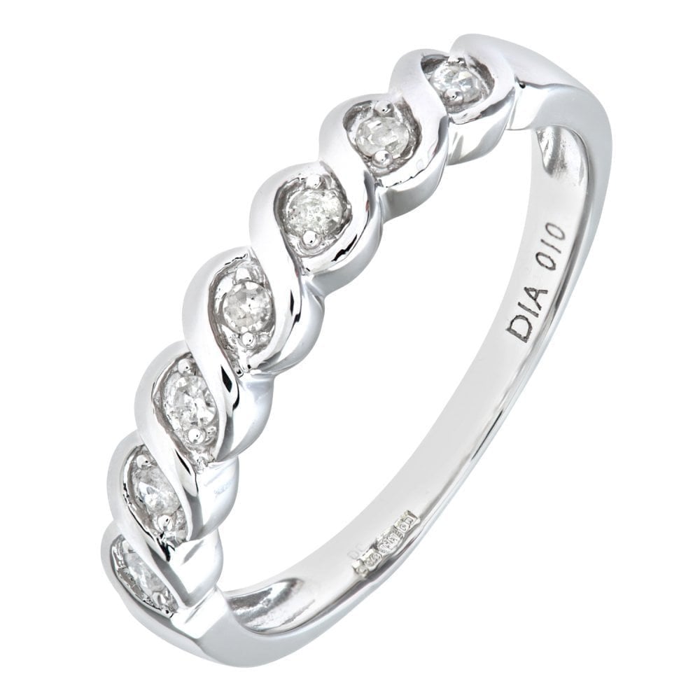 9ct White Gold 0.10 Carat Natural Diamond Spiral Eternity Ring