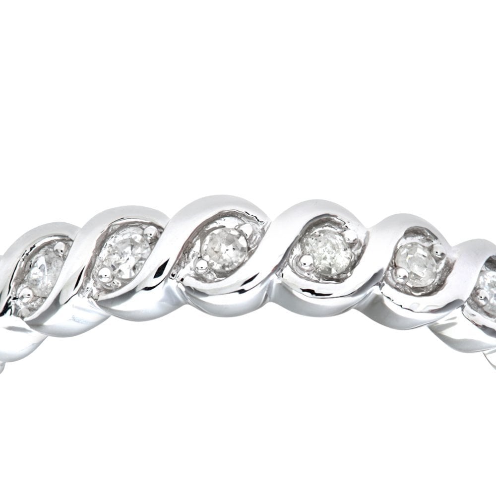 9ct White Gold 0.10 Carat Natural Diamond Spiral Eternity Ring
