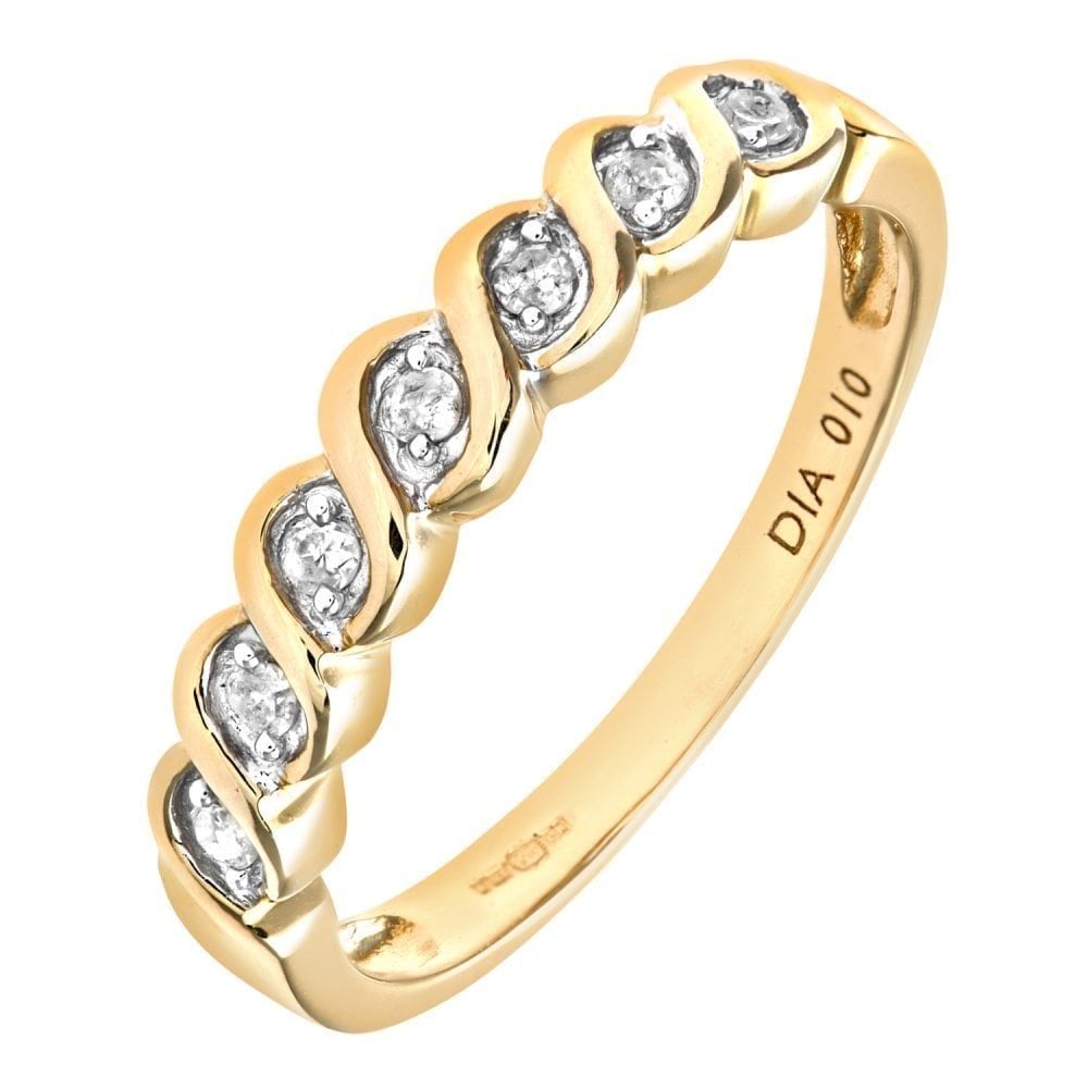 9ct Gold 0.10 Carat Natural Diamond Spiral Eternity Ring