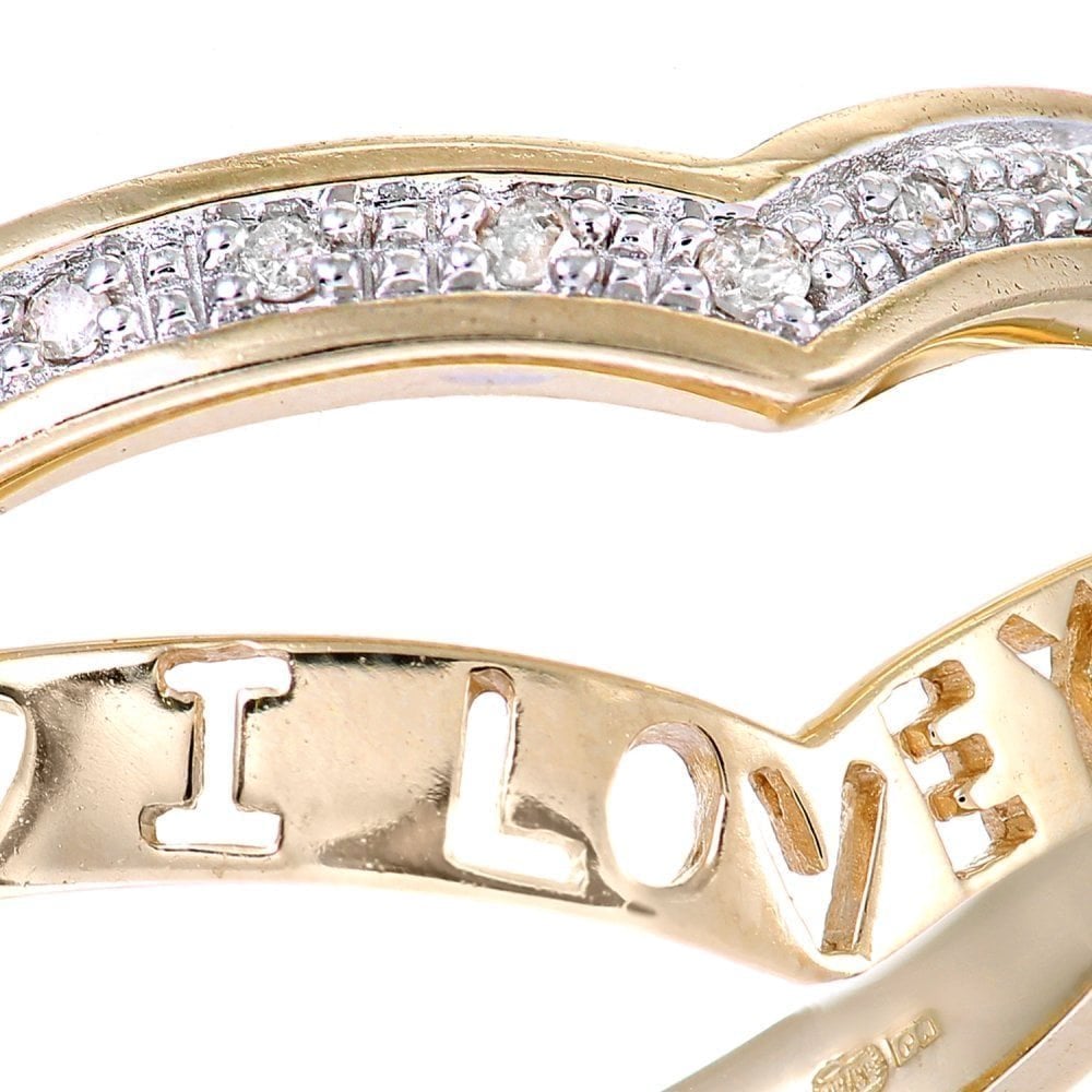 9ct Gold Natural Diamond I Love You Wishbone Ring with Hidden Message