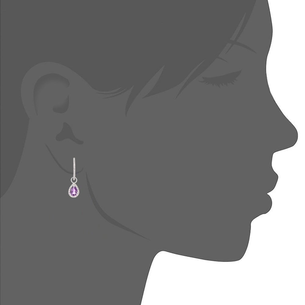 9ct White Gold Amethyst Teardrop 0.20ct Diamond Earrings