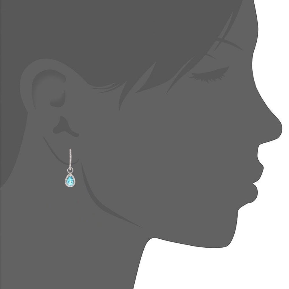 9ct White Gold 1 Carat Pear Swiss Blue Topaz and Genuine Diamond Drop Earrings