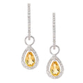 9ct White Gold Citrine Pear and Diamond Drop Earrings