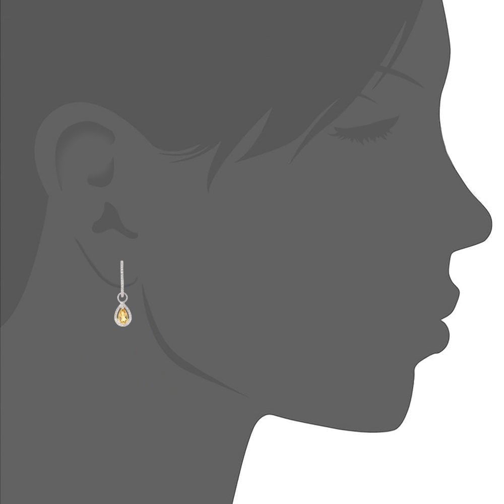 9ct White Gold Citrine Pear and Diamond Drop Earrings