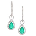 9ct White Gold 0.70ct Pear Emerald & 0.20ct Diamond Teardrop Earrings