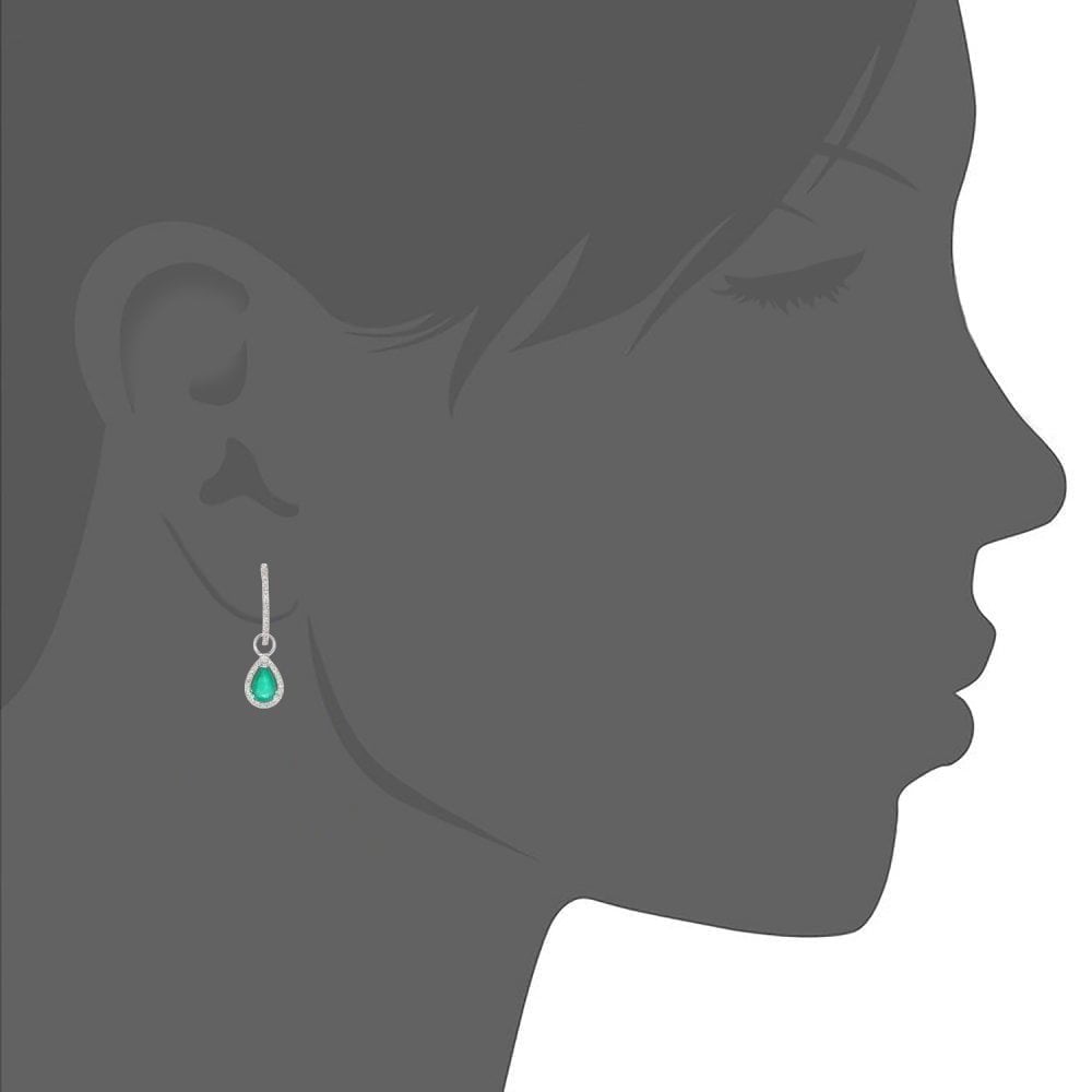 9ct White Gold 0.70ct Pear Emerald & 0.20ct Diamond Teardrop Earrings