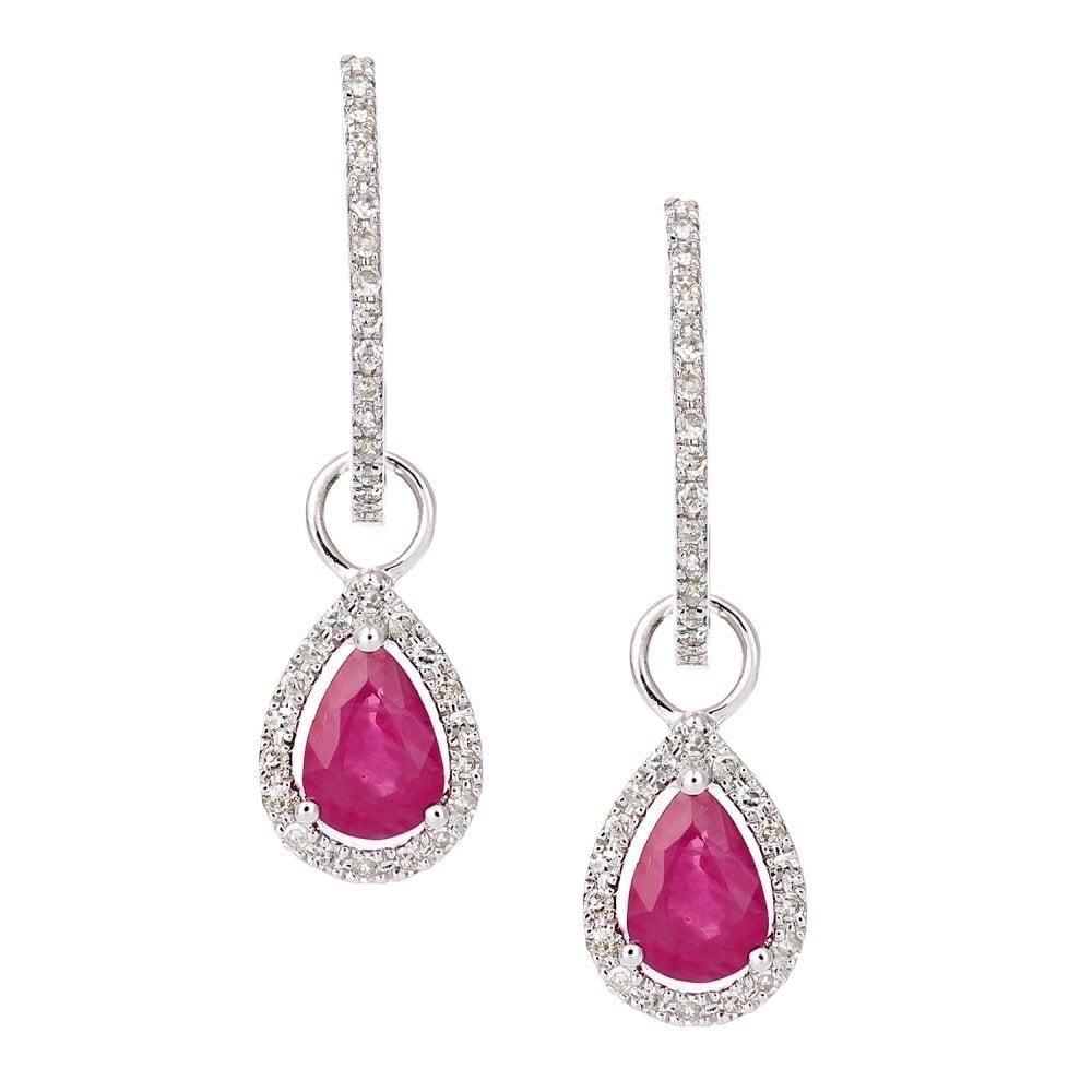 9ct White Gold Ruby Teardrop 0.20ct Diamond Earrings
