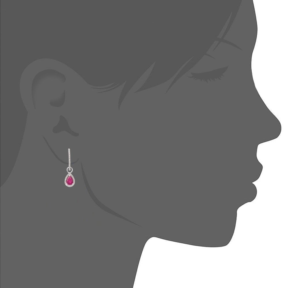 9ct White Gold Ruby Teardrop 0.20ct Diamond Earrings