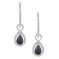 1.15 Ct Pear Natural Blue Sapphire and Diamond Drop Earrings in 9ct White Gold