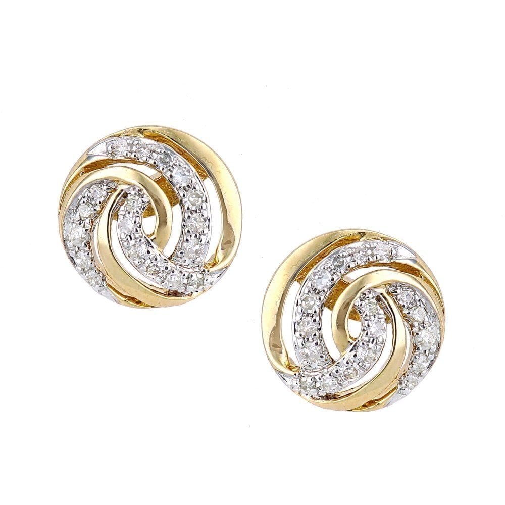 9ct Gold Natural Diamond Swirl Stud Earrings