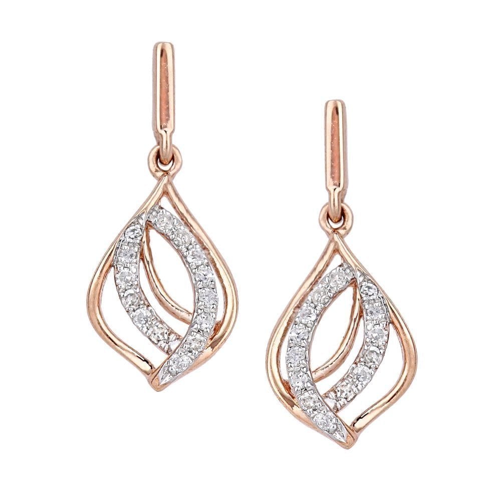 9ct Rose Gold Natural Diamond Teardrop Drop Earrings with Gold Push Back, I2-I3 H-I