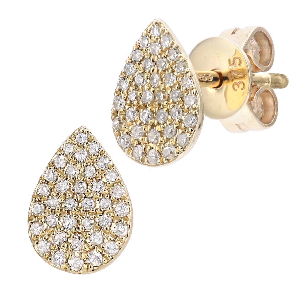 9ct Gold 0.18 Carat Natural Diamond Cluster Teardrop Stud Earrings