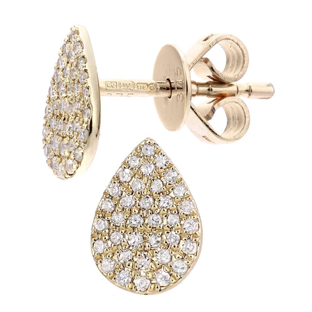 9ct Gold 0.18 Carat Natural Diamond Cluster Teardrop Stud Earrings