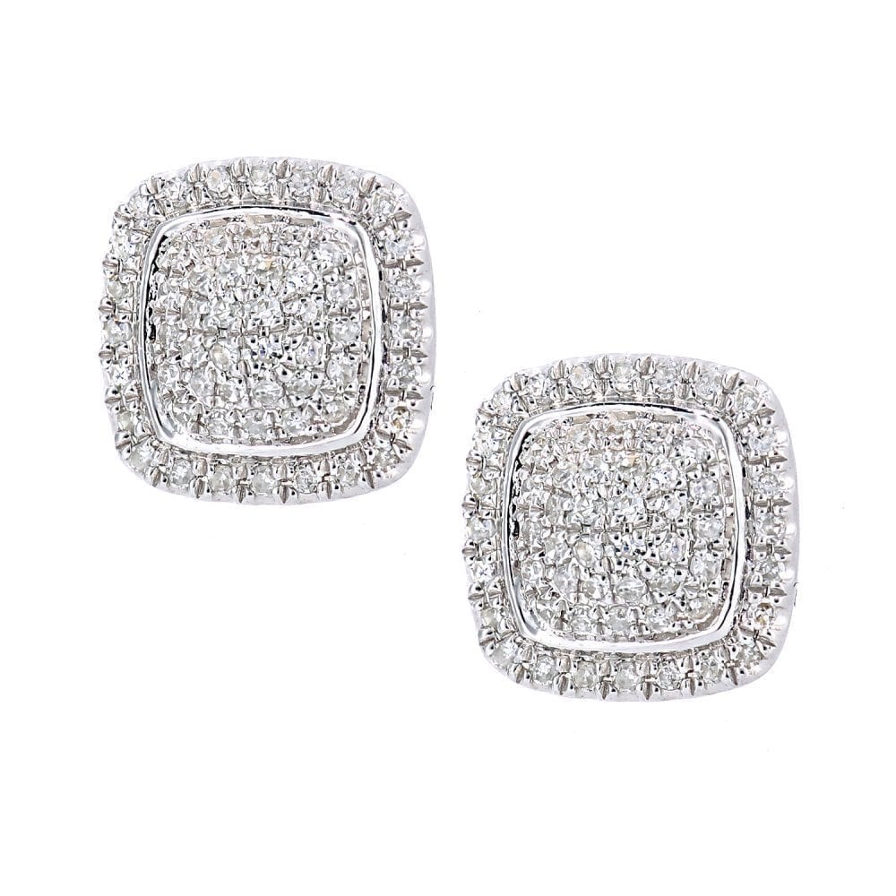 Diamond Halo Stud Earrings 9ct White Gold | Prime Jewellery