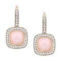 9ct Yellow Gold Cushion Pink Opal and 0.20ct Diamond Drop Earrings