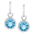 Swiss Blue Topaz and Diamond Halo Drop Earrings in 9ct White Gold