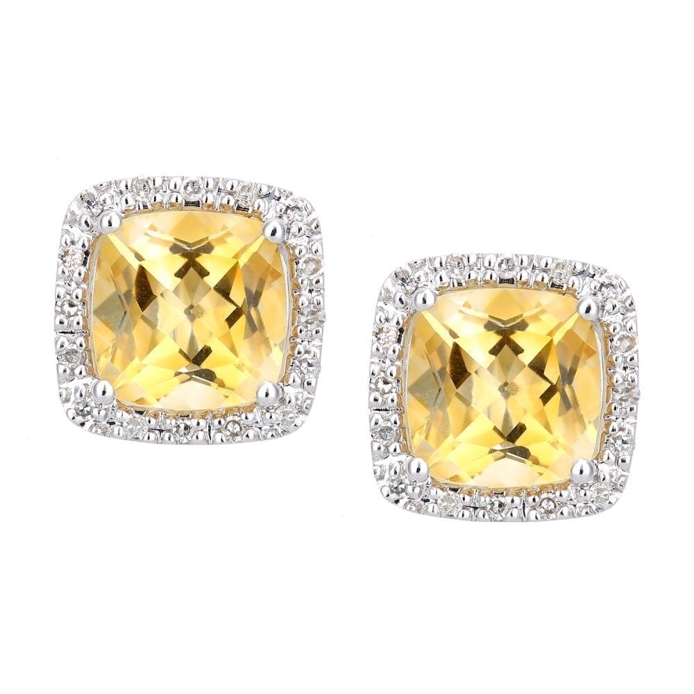 2.8 Carats Cushion Citrine and Diamonds Halo Studs in 9ct White Gold