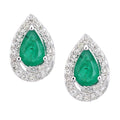 9ct White Gold 0.73ct Pear Emerald & 0.20ct Diamond Teardrop Stud Earrings