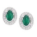 9ct White Gold Oval Emerald & Diamond Cluster Stud Earrings