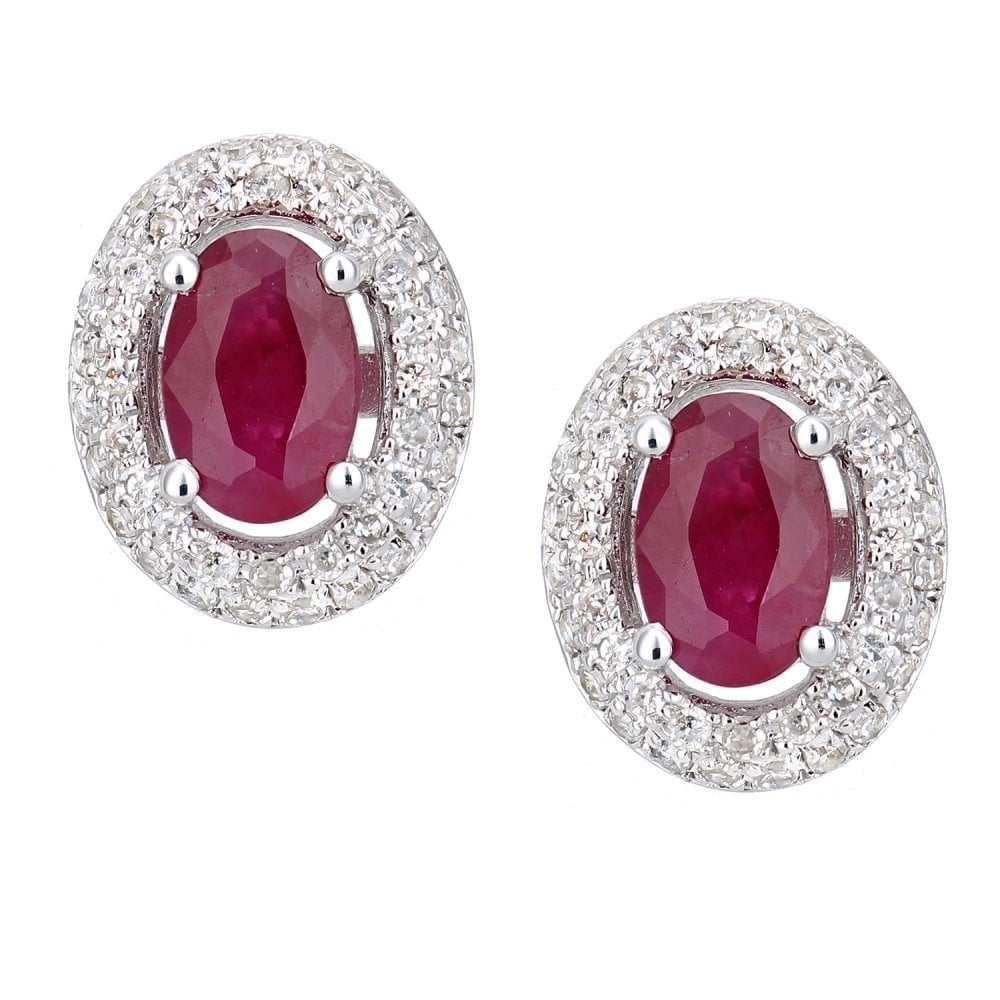 Ruby Cluster Earrings 9ct White Gold | Prime Jewellery