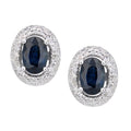 Oval Natural Blue Sapphire and Diamond Halo Stud Earrings in 9ct White Gold
