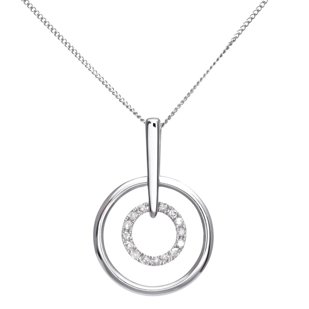 9ct White Gold Natural Diamond Circle Necklace