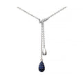 Natural Blue Sapphire and Diamond Clustr Drops Necklace in 9ct White Gold Size 18 Inches