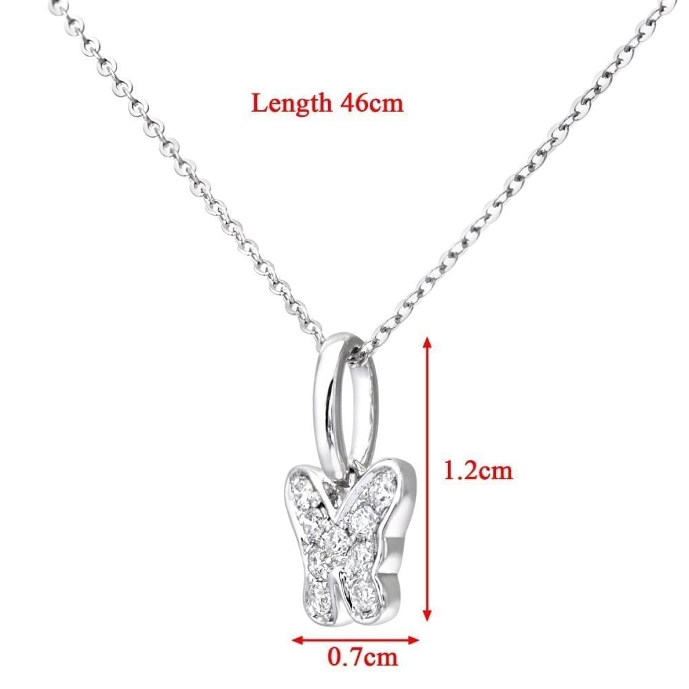 9ct White Gold 0.10 Carat Natural Diamond Butterfly Necklace, I1 H-I Size 18 Inch