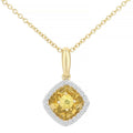 Round Natural Yellow Sapphire and Diamond Halo Necklace with Chain in 18ct Yellow Gold