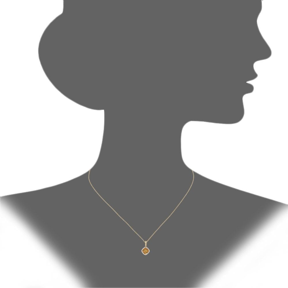 Round Natural Yellow Sapphire and Diamond Halo Necklace with Chain in 18ct Yellow Gold