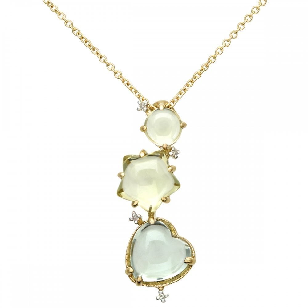 18ct Yellow Gold 0.02ct Diamond and Gemstone Necklace