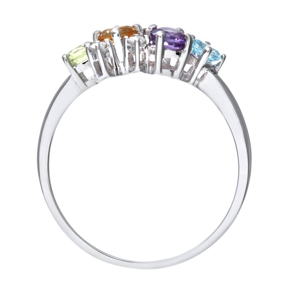 Ladies 9ct White Gold 0.06ct Diamond and Multi Gem Stone Dress Ring