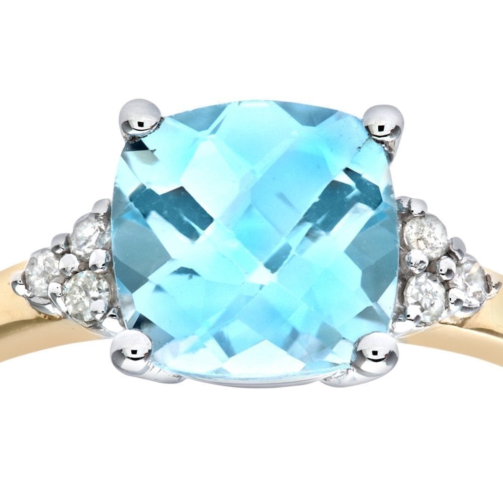 9ct Yellow Gold 2.65 Carat Sky Blue Topaz Cushion Solitaire Engagement Ring