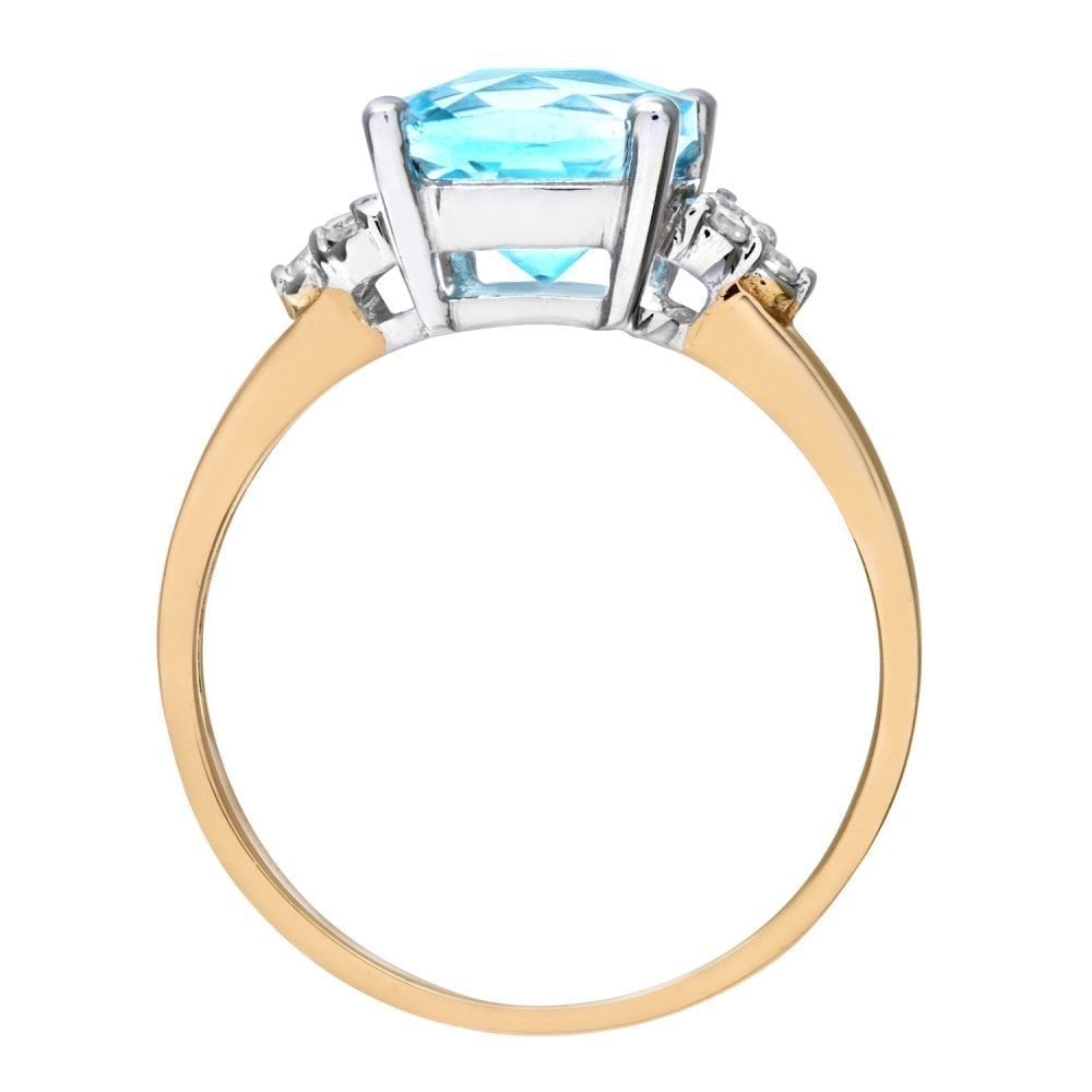 9ct Yellow Gold 2.65 Carat Sky Blue Topaz Cushion Solitaire Engagement Ring