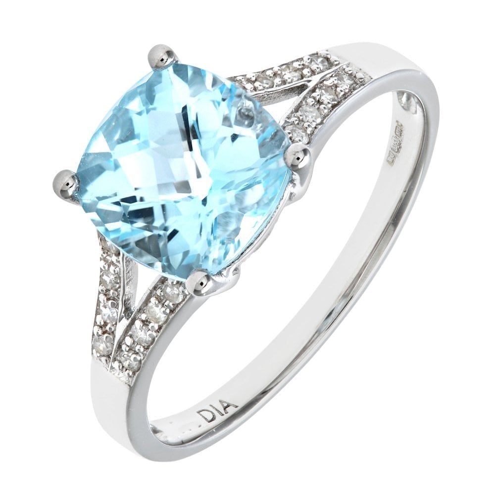 9ct White Gold 2.5 Carat Sky Blue Topaz Cushion Engagement Ring